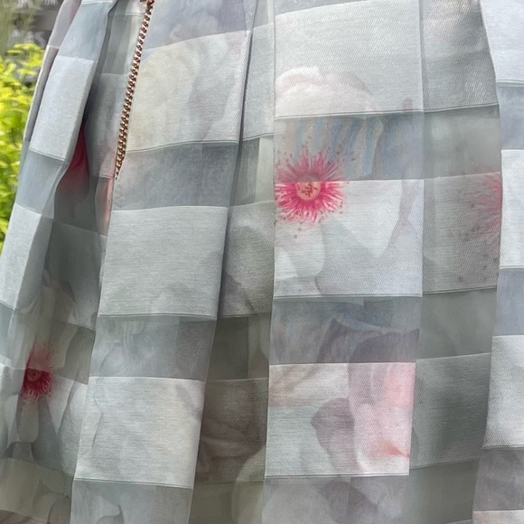 Ted Baker Rosaley Chelsea Grey Mesh Satin Organza Midi Skirt - Picture 4 of 9